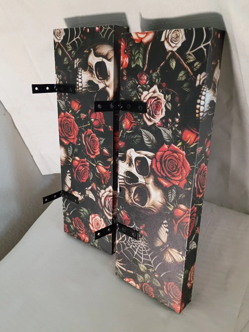 NEW Pair Handmade Matching Red & Black Skulls, Spider Webs,& Roses Shelves